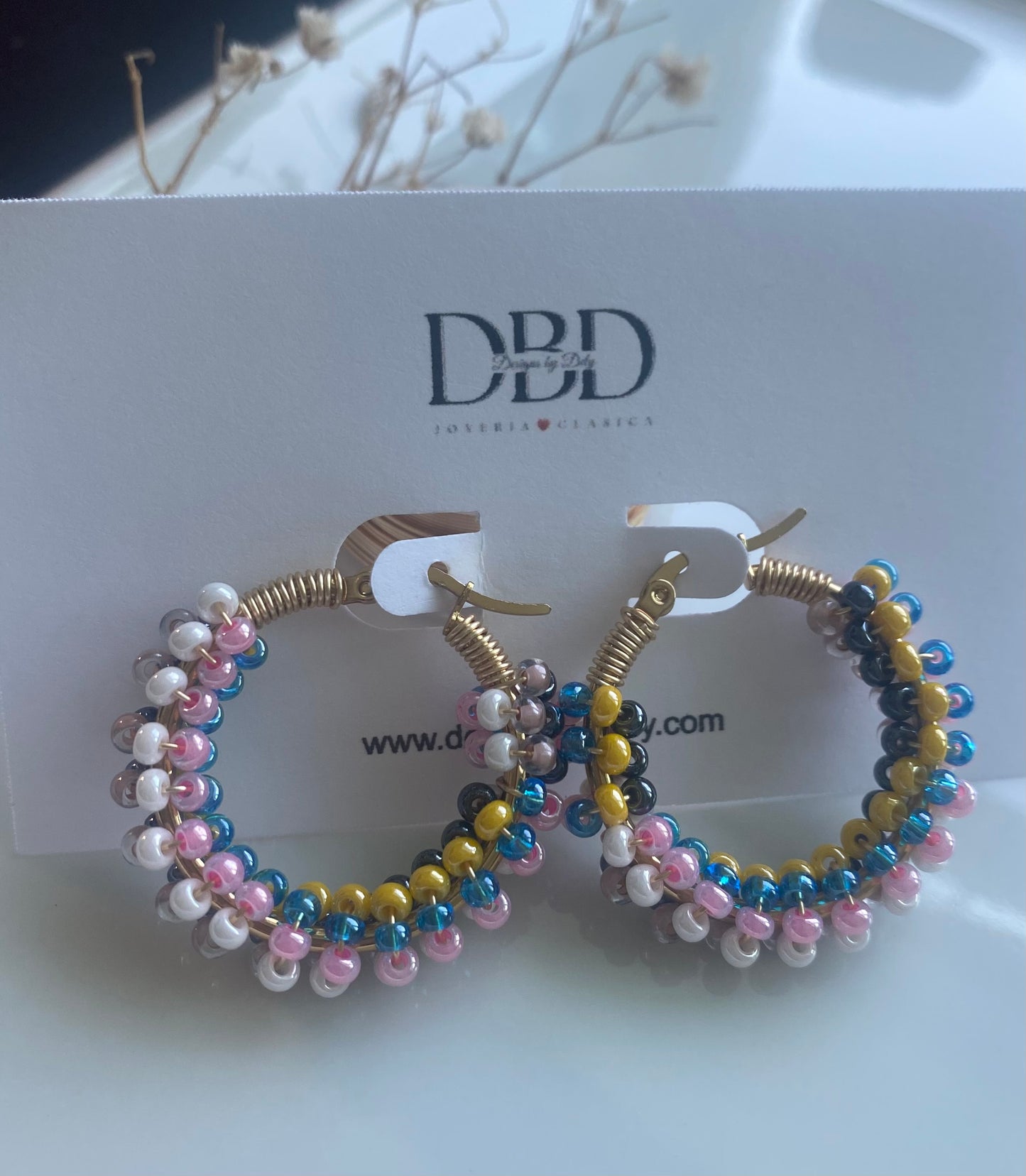 Danna earrings (yellow-blue-rose)